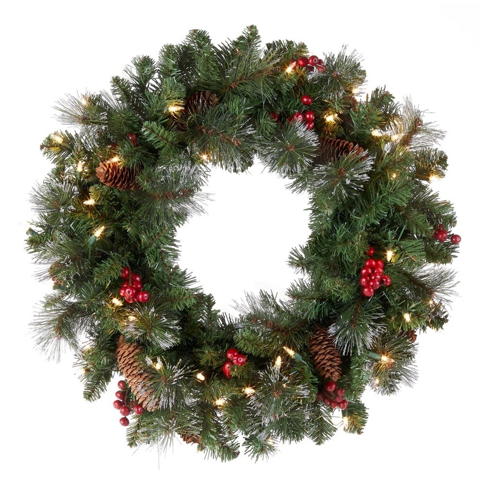 National Tree Company Pre-Lit 24” Artificial Wreath Berries Crestwood Spruce NIB